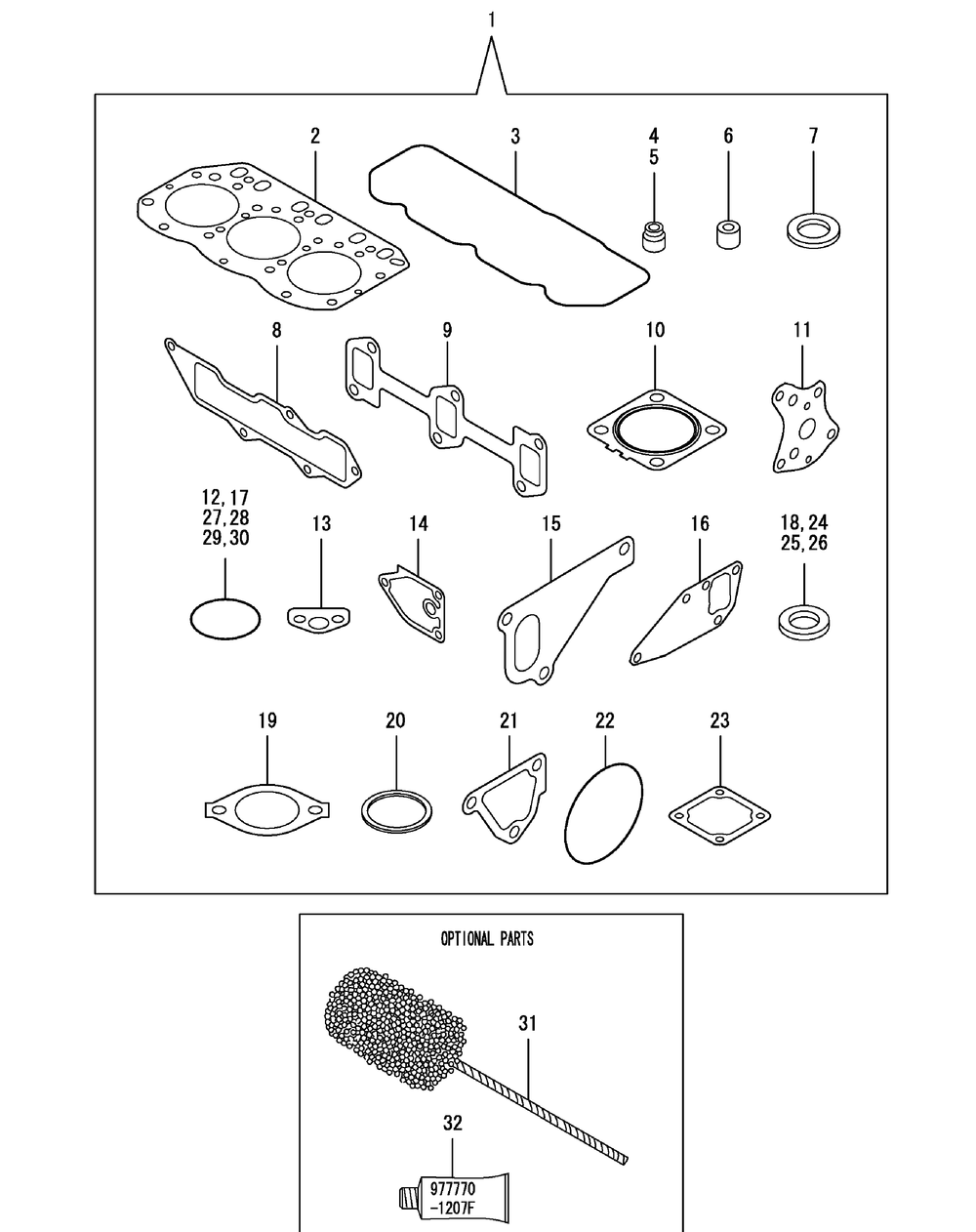 Engine Gasket Set Diagram and Parts List for SX3100 54ALB4S727-54ALB4SW727-54ALB4SX727-54ALB4SY727-54ALB4SZ727-54AMB4S727-54AMB4SW727-54AMB4SX727-54AMB4SY727-54AMB4SZ727 Cub Cadet Lawn Tractor